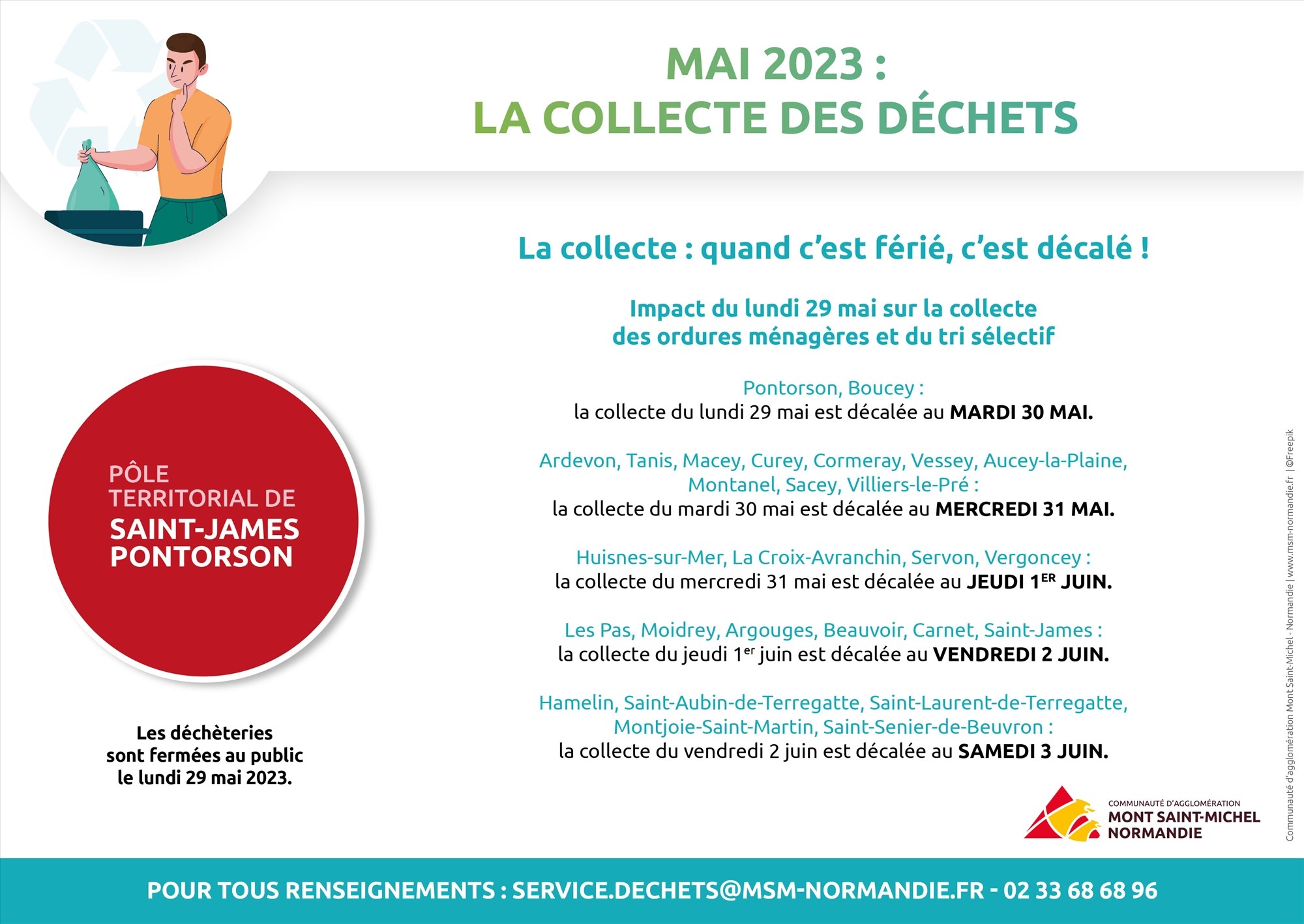 Décalage de la collecte des déchets en raison du lundi 29 mai férié