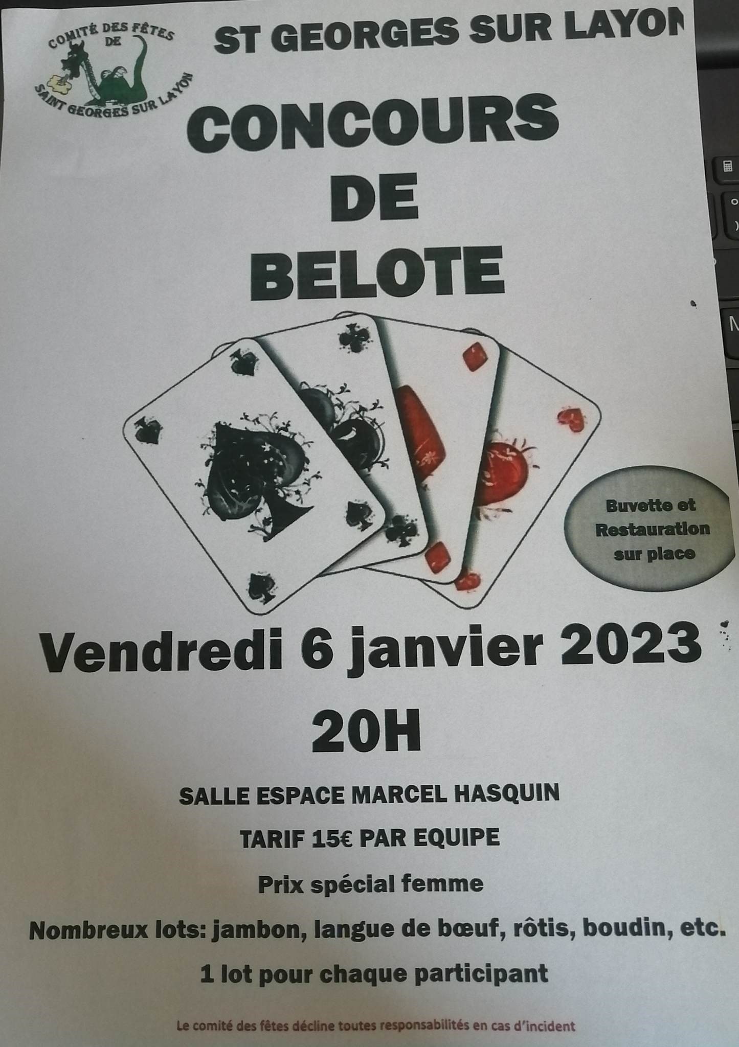 Concours de belote : Jeu de cartes Belote a Saint Boil