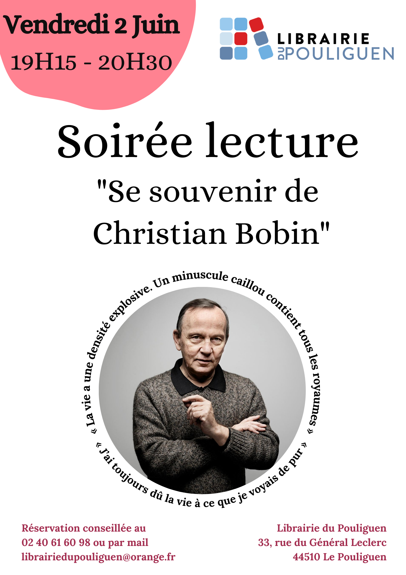 Soirée lecture Christian Bobin © Librairie du Pouliguen