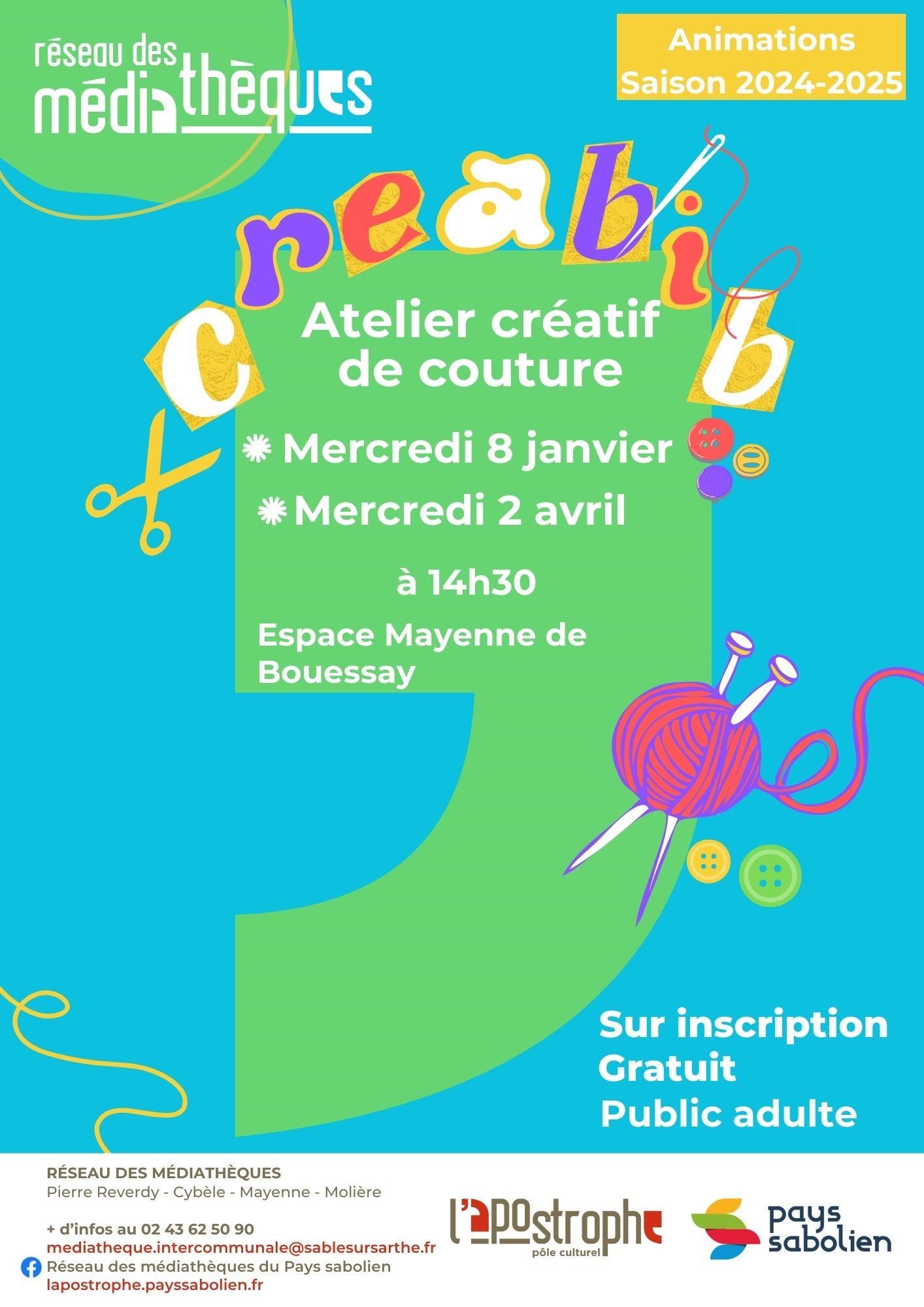 Créabib adulte : atelier couture espace Mayenne