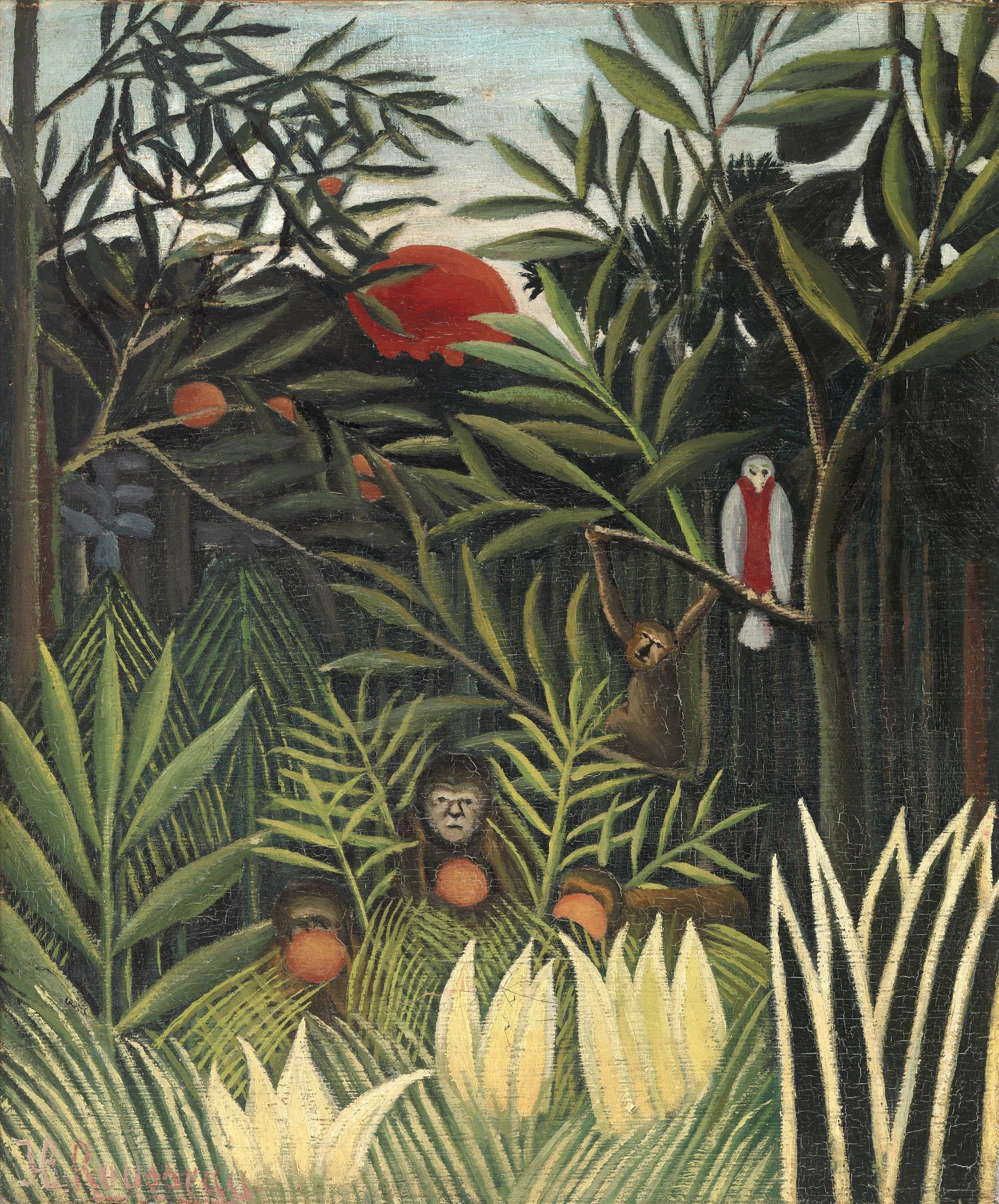 Singes et perroquet dans la forêt vierge - H. Rousseau-1905