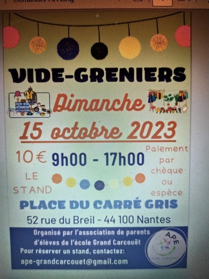 Vide Grenier au Breil le dimanche 15 Octobre 2023