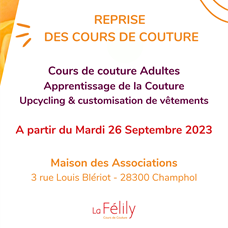 Cours de Couture Champhol mardi 26 septembre 2023 ©La Félily - Cours de Couture